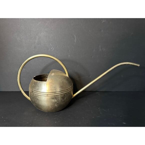 Large Vintage Smith & Hawken Art Deco Round Brass Watering Can Turkey - 16" Long - Picture 1 of 5